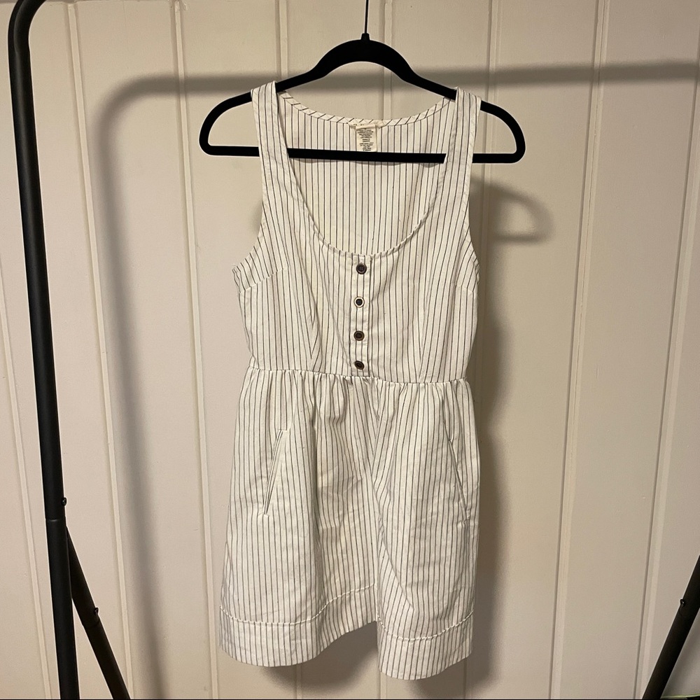 Cope Urban Outfitters Cream & Gray Pinafore A-Line Pinstripe Linen Dress